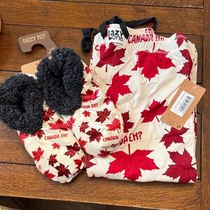 Lazy One Red Maple Leaf Pajama Pants with Slippers